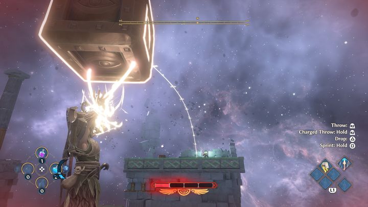 Then throw the smaller copper blocks close to the edges that will prevent the block from falling (as in the picture) - Immortals Fenyx Rising: A Crying Shame - walkthrough - Aphrodites quests - Immortals Fenyx Rising Guide