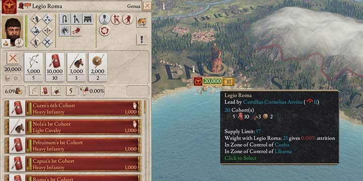 Your forces are organized into armies. In the map mode, you are shown the number of troops in each such an army. When you zoom in, you will see roman numbers beyond the number of troops - the represent the generals level of military knowledge. You can select an army or move the cursor over its tag on the world map, to see additional information. - Armies and fleets in Imperator Rome - War - Imperator Rome Guide