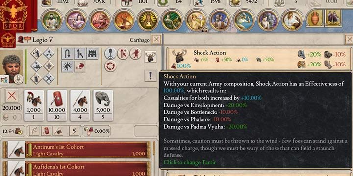 Legio V has chosen a tactic that provides a +20% damage bonus for all units when fighting against a particular enemy tactic. - Tactics and battle in Imperator Rome - War - Imperator Rome Guide