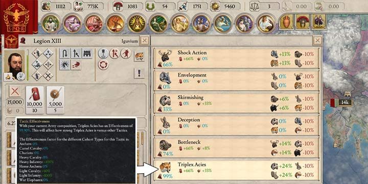 The best tactic for Legion XIII is the Triplex Acies, as it is compesed only of light and heavy infantry. Light infantry substitutes for cavalry, but may have problems fighting a real enemy cavalry on the flanks. - Tactics and battle in Imperator Rome - War - Imperator Rome Guide