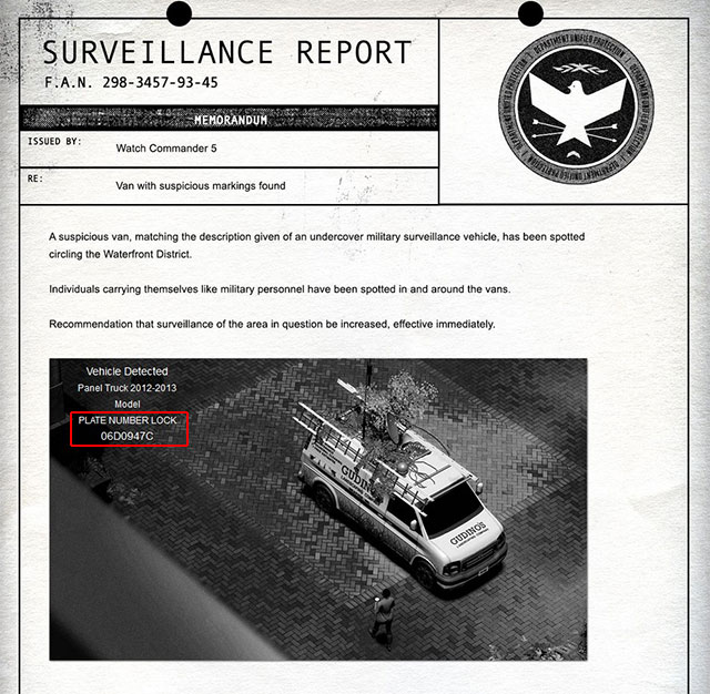 After another page loads up, take a look at the photo from the surveillance camera - Chapter 5, part 1 - things to do outside the game - inFamous Paper Trail - inFamous: Second Son - Game Guide and Walkthrough