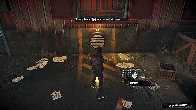 Move towards the cannery gate and after you realize that it is close, listen to the local characters - Prologue: The Visitors - Walkthrough - inFamous: Second Son - Game Guide and Walkthrough