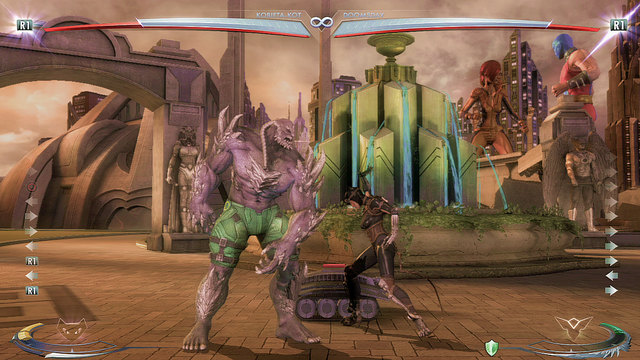 In the middle of the arena in the background theres a fountain, when fighting beside you can throw the enemy at it - Injustice Gods Among Us: Hall of Justice, arena guide - Arenas - Injustice: Gods Among Us Game Guide