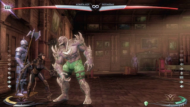 At the left edge of the arena theres an armour suit - Injustice Gods Among Us: Wayne Manor - Wayne Manor Night, arena guide - Arenas - Injustice: Gods Among Us Game Guide