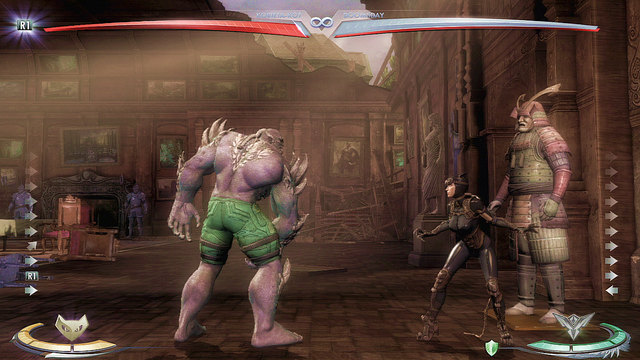 At the right edge of the arena theres an Asian armour suit - Injustice Gods Among Us: Wayne Manor - Wayne Manor Night, arena guide - Arenas - Injustice: Gods Among Us Game Guide