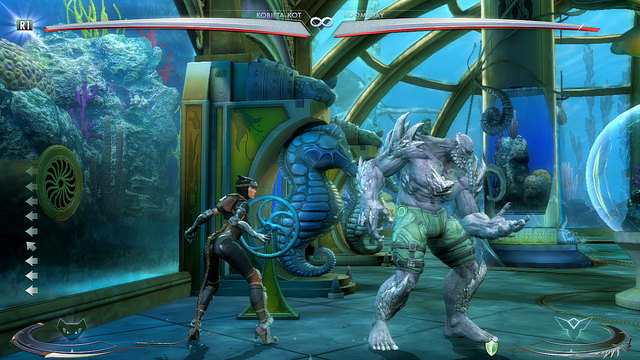 At the left and right side of the arena there are water containers and metal valves - Injustice Gods Among Us: Atlantis, arena guide - Arenas - Injustice: Gods Among Us Game Guide