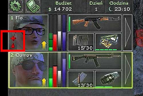 Health (green bar): hit points of your character - Used marks and users interface - Campaign - introduction & Command Center - Jagged Alliance: Crossfire - Game Guide and Walkthrough
