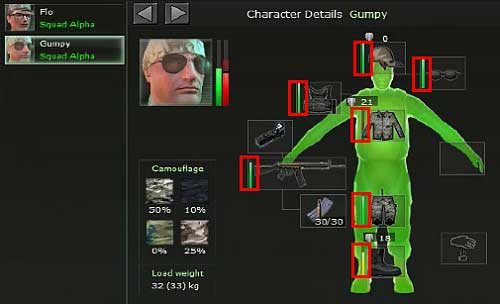 Wear of items: every item and gun in the game has its endurance (bar by the item) - Game items - Campaign - introduction & Command Center - Jagged Alliance: Crossfire - Game Guide and Walkthrough