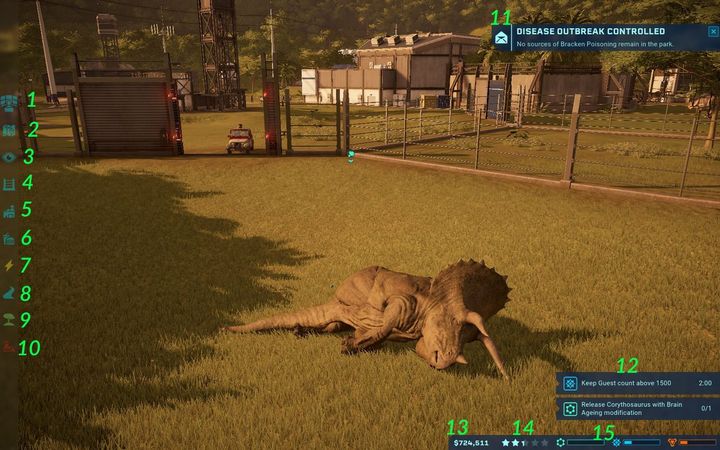 In this tab you will find all the information you need - Interface of Jurassic World Evolution - Basics - Jurassic World Evolution Game Guide