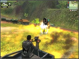 You should be able to reach a small roadblock in just a few seconds (#1) - [Mission 01] Devil's Drop Zone - Walkthrough - Just Cause - Game Guide and Walkthrough