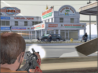 The next phase of this battle will also require you to inspect other areas of the donut shop - Chapter 1 - part 4 - Walkthrough - Kane & Lynch: Dead Men - Game Guide and Walkthrough