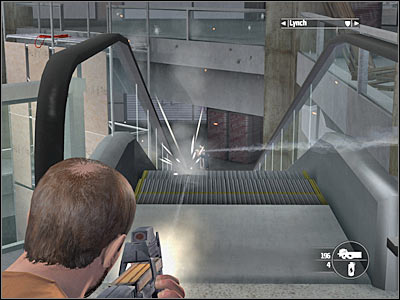 Thankfully, most of the enemy units will remain on the ground floor of the building, near your car (screen) - Chapter 2 - part 2 - Walkthrough - Kane & Lynch: Dead Men - Game Guide and Walkthrough