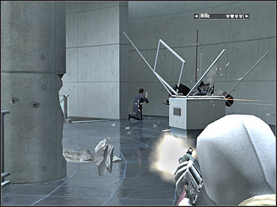 You can also go back to the reception desk if you're not feeling too comfortable standing in the open - Chapter 9 - part 2 - Walkthrough - Kane & Lynch: Dead Men - Game Guide and Walkthrough