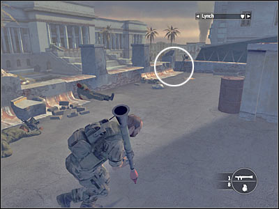 Look at the screen if you want to find out exactly where to search for armored vehicles - Chapter 12 - part 1 - Walkthrough - Kane & Lynch: Dead Men - Game Guide and Walkthrough