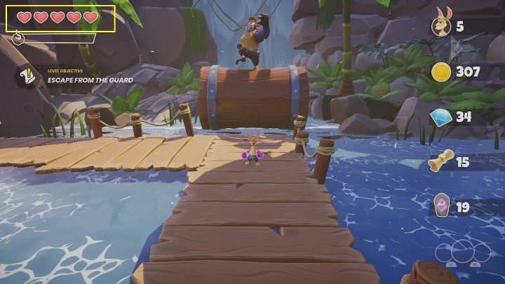 You start the game with 3 hearts - you can see their number in the upper left corner of the screen - Kao the Kangaroo: Kaos death - losing hearts and lives - Basics - Kangaroo Kao - game guide