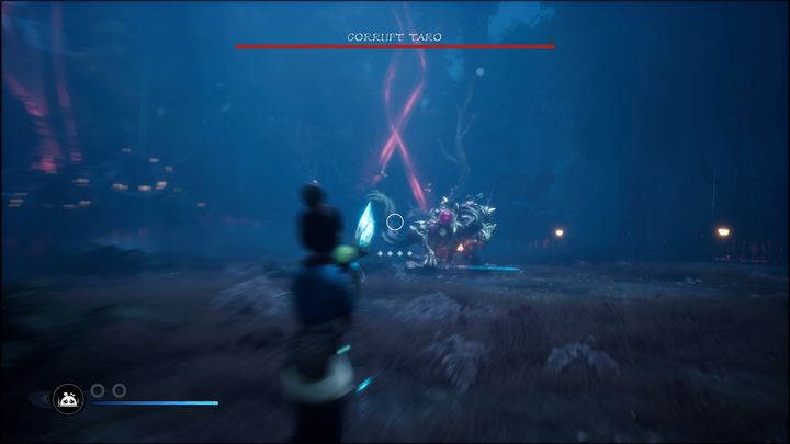 You should notice the lantern tied around his neck once the boss fight starts - Kena Bridge of Spirits: Corrupt Taro - boss, how to beat? - Bosses - Kena Bridge of Spirits Guide