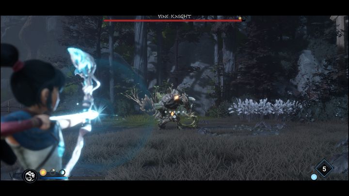 If you approach the Vine Knight, it'll attack two times, with the second blow being delayed - Kena Bridge of Spirits: Vine Knight - boss, how to beat? - Bosses - Kena Bridge of Spirits Guide