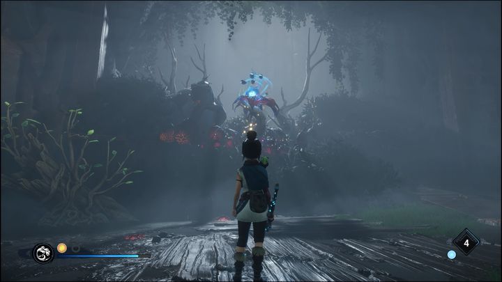 Then cleanse the flower, go up and throw a bomb at some more blue-glowing rocks - Kena Bridge of Spirits: Help the Woodsmith - walkthrough - Walkthrough - Kena Bridge of Spirits Guide