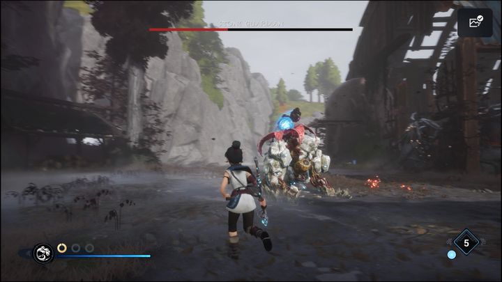 When the boss's health drops below half, the Stone Guardian will start screaming for a moment, followed by an explosion - Kena Bridge of Spirits: Stone Guardian - boss, how to beat? - Bosses - Kena Bridge of Spirits Guide