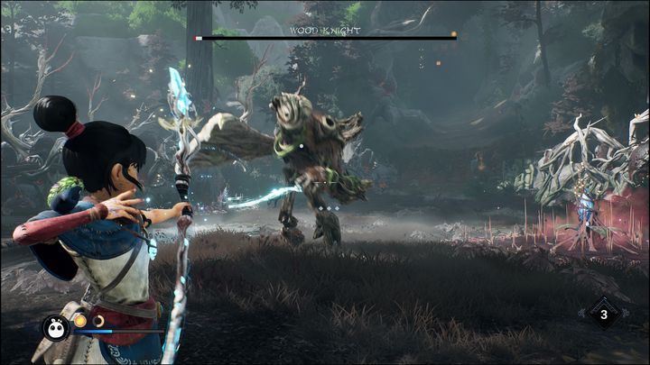 Keep using the bow through most of the fight - Kena Bridge of Spirits: Wood Knight - boss, how to beat? - Bosses - Kena Bridge of Spirits Guide