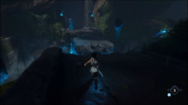 If you decided to complete the challenge, walk up to the edge above a nearby pit and throw a bomb at the shining rocks, creating a platform - Kena Bridge of Spirits: Adiras Regret - walkthrough - Walkthrough - Kena Bridge of Spirits Guide