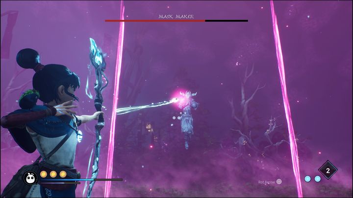 These copies will materialise above you, at each barrier wall - Kena Bridge of Spirits: Mask Maker - boss, how to beat? - Bosses - Kena Bridge of Spirits Guide