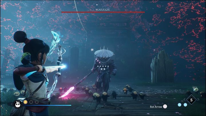 The Warrior usually attacks once with his spear - Kena Bridge of Spirits: Warrior - boss, how to beat? - Bosses - Kena Bridge of Spirits Guide