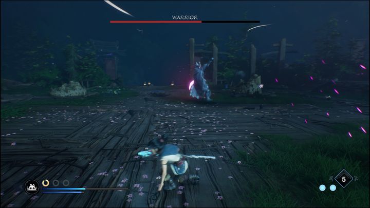 If the Warrior stands still for a long moment and then raises his spear, it means that he is about to shoot out a series of three projectiles - Kena Bridge of Spirits: Warrior - boss, how to beat? - Bosses - Kena Bridge of Spirits Guide