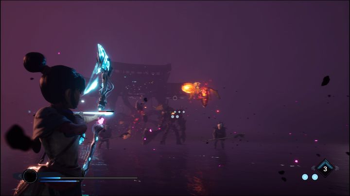 Once you reach the other side, more enemies will appear, consisting of two flying creatures, two weaker melee enemies, and a Wood Knight miniboss - Kena Bridge of Spirits: Corrupt Rot God - boss, how to beat? - Bosses - Kena Bridge of Spirits Guide