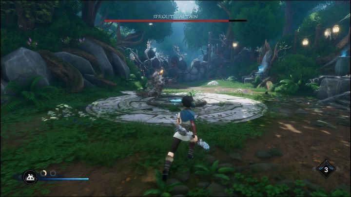 The Sprout Captain's most common attack is a 3-slash combo - Kena Bridge of Spirits: Sprout Captain - boss, how to beat? - Bosses - Kena Bridge of Spirits Guide