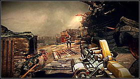 Once the enemy gets hit, he will turn around - shoot again into the glowing canisters on his back - Scrapyard Shortcut - p. 1 - Walkthrough - Killzone 3 - Game Guide and Walkthrough