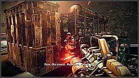 Kill a couple enemies below and afterwards run to the left - beside the wall turn towards the stairs and quickly eliminate the remaining Helghasts - Scrapyard Shortcut - p. 2 - Walkthrough - Killzone 3 - Game Guide and Walkthrough