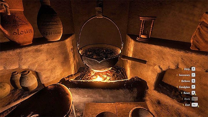 Step 4 - Star using the bellows (pull the string) to heat up the cauldron - Kingdom Come Deliverance: Pestilence - healing all villagers in Merhojed - Kingdom Come Deliverance: Side quests - Kingdom Come Deliverance Game Guide