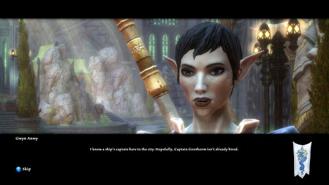Gwyn on the Quays M6(24) will send you to the docks, so that you join Captain Fros Gonthorm M6(25) - Tala-Rane - p.2 | Side missions - Side missions - Kingdoms of Amalur: Reckoning Game Guide & Walkthrough