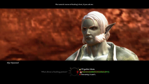 It appears that he is sick and asks you for getting three ingredients of medicine: Jottun Grist M4(7), Fennwrac Flower M4(8) and Spidersac Ichor M4(9) - Menetyre - p. 2 | Side missions - Side missions - Kingdoms of Amalur: Reckoning Game Guide & Walkthrough