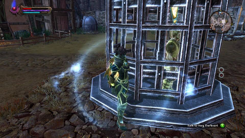 In a center of Whitestone you can see a cage, with Steg Darkvari imprisoned inside - Apotyre - p. 1 | Side missions - Side missions - Kingdoms of Amalur: Reckoning Game Guide & Walkthrough