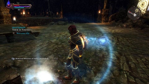 Once the opponent is dead, place a book at him and jump down from the rock to the left - Apotyre - p. 5 | Side missions - Side missions - Kingdoms of Amalur: Reckoning Game Guide & Walkthrough