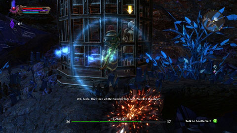 The woman is locked in the cage, which can be open with the nearby lever - High Fulgen - p. 2 | Side missions - Side missions - Kingdoms of Amalur: Reckoning Game Guide & Walkthrough