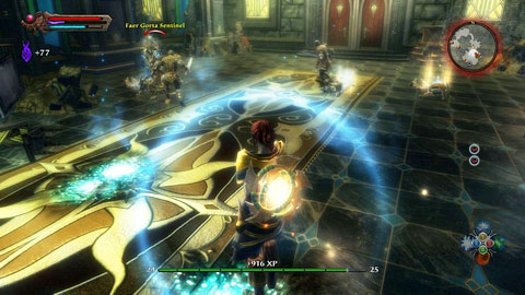 Start off the fight by using an AoE spell to eliminate the skeletons and only afterwards kill the necromancer with the guards help - Rathir - p.3 | Side missions - Side missions - Kingdoms of Amalur: Reckoning Game Guide & Walkthrough