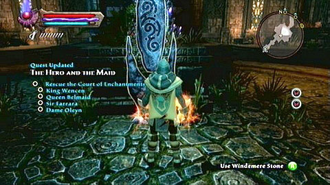 The first stone is found right beside the entrance - Kingdoms of Amalur Reckoning: Castle Windemere, Dalentarth - Lorestones - Lorestones - Kingdoms of Amalur: Reckoning Game Guide & Walkthrough