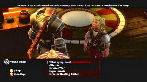 Speak with the alchemist Nanne Hanri in Gorhart - Kingdoms of Amalur Reckoning: Odarath I, p. 1 - Walkthrough - Side missions - Kingdoms of Amalur: Reckoning Game Guide & Walkthrough