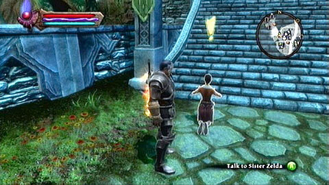 Speak to Sister Zelda whos standing beside the stairs leading to the chapel - Kingdoms of Amalur Reckoning: Odarath I, p. 2 - Walkthrough - Side missions - Kingdoms of Amalur: Reckoning Game Guide & Walkthrough