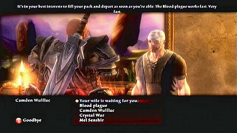 Tell him of his worried wife and three dialogue options will appear - Kingdoms of Amalur Reckoning: Odarath I, p. 2 - Walkthrough - Side missions - Kingdoms of Amalur: Reckoning Game Guide & Walkthrough