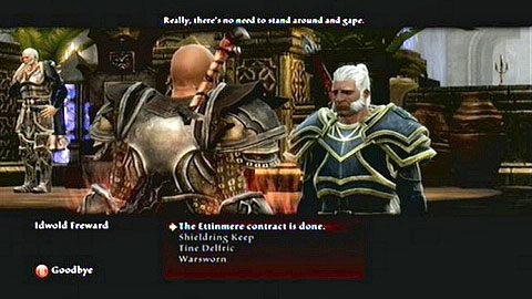 After theyre all dead, return to the Shieldering Keep and report to Idwold Freward to collect your prize - Kingdoms of Amalur Reckoning: Odarath II, p. 2 - Walkthrough - Side missions - Kingdoms of Amalur: Reckoning Game Guide & Walkthrough