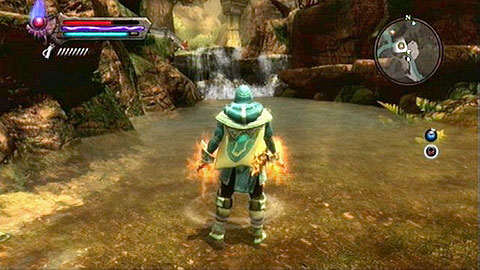 In order to get to the other side, you need to find the body of Sir Elswin in the river below , revive (using the potion received at the beginning of the mission) and afterwards kill once again - Kingdoms of Amalur Reckoning: Odarath II, p. 4 - Walkthrough - Side missions - Kingdoms of Amalur: Reckoning Game Guide & Walkthrough