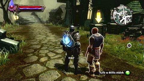 After checking out your house, find Billis Aideh - he will be walking around the village - and ask him to upgrade your house - Kingdoms of Amalur Reckoning: Webwood, p. 1 - Walkthrough - Side missions - Kingdoms of Amalur: Reckoning Game Guide & Walkthrough