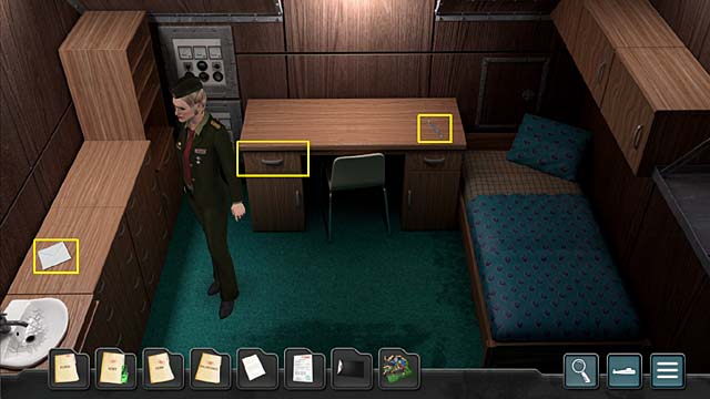 Open the desks drawer and take tweezers, you can also take a glue (leave the close-up) - Chapter 2: The Kursk sets sail - Undercover Missions: Operation Kursk K-141 - Game Guide and Walkthrough
