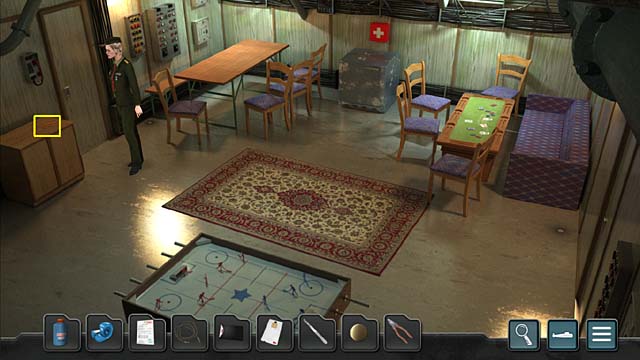 Then go to leisure room and take a small rubberband from the table next to the toilet door - Chapter 3 - The murder of Osip Gerasimov - Undercover Missions: Operation Kursk K-141 - Game Guide and Walkthrough