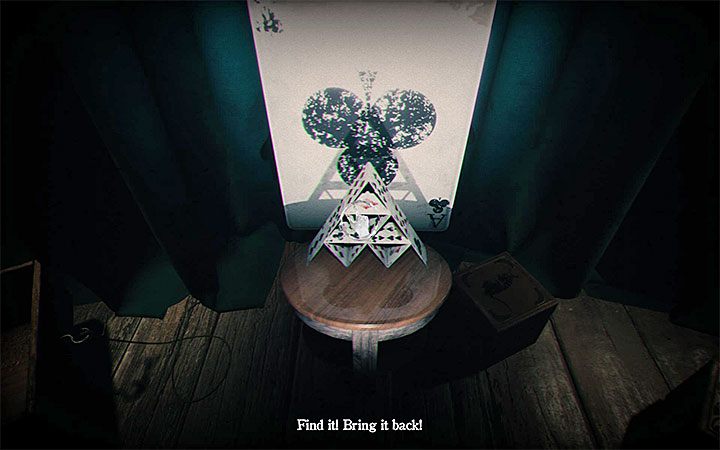In the new version of the bedroom, approach the house of cards and interact with it to get a card (ace) - Bedroom | Layers of Fear 2 walkthrough - Act 3 - Bloody Roots - Layers of Fear 2 Guide