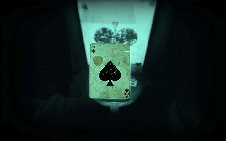 In the new version of the bedroom, approach the house of cards and interact with it to get a card (ace) - The bedroom riddle | Layers of Fear 2 Riddle Solutions - Act 3 - Bloody Roots - Layers of Fear 2 Guide